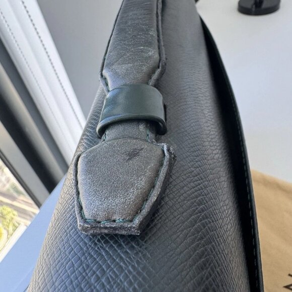 LOUIS VUITTON Business Bag Serviette Green Leather Briefcase. Authentic - Picture 10 of 11